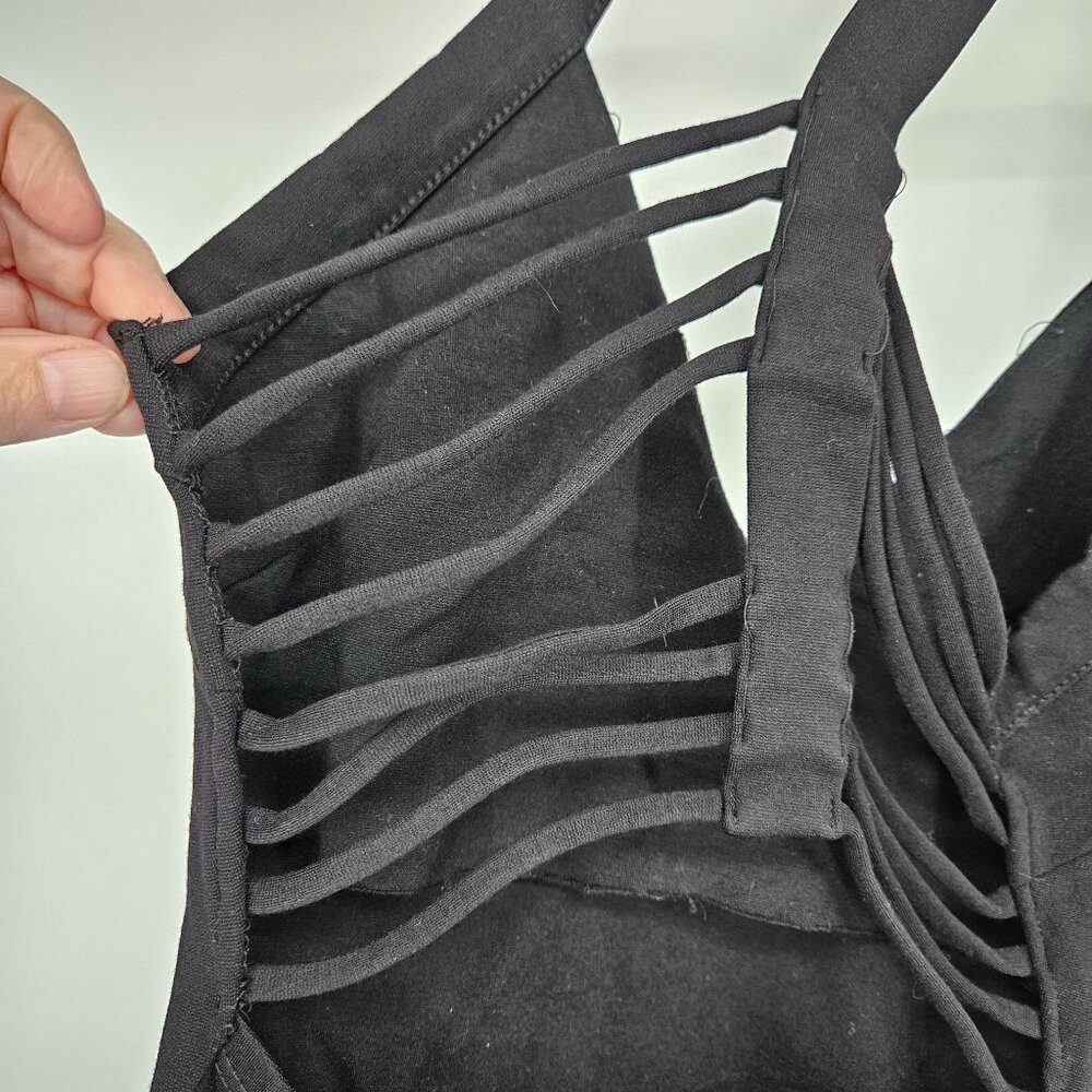 Mini Body Con Dress Extra Small Black Caged Strap Halter Racer Back USA - Picture 2 of 11